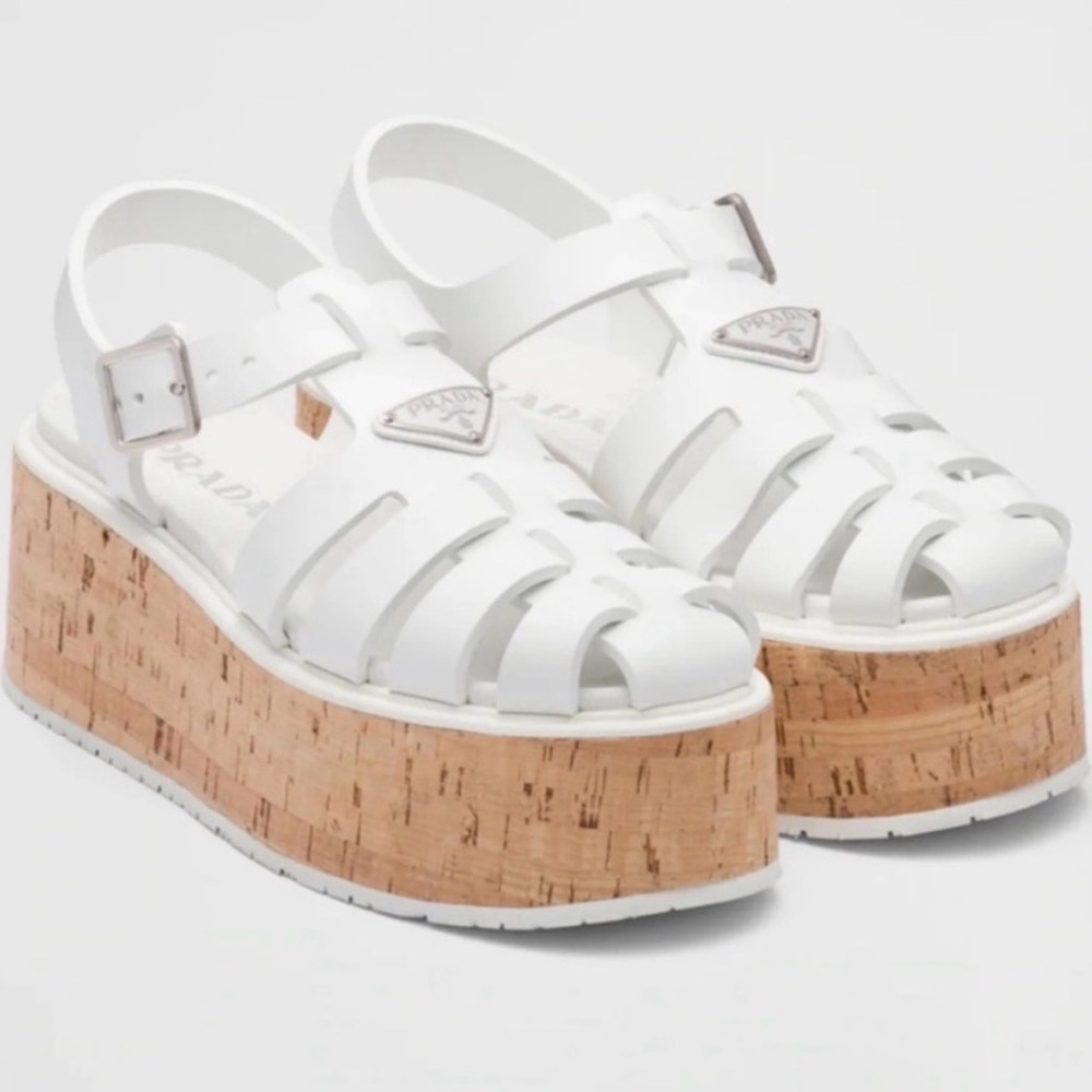 NWOB - Prada Logo Platform Sandals - White